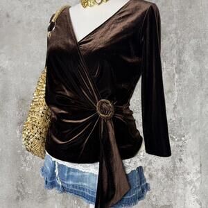 y2k velvet brown fall going out top with ring detail
